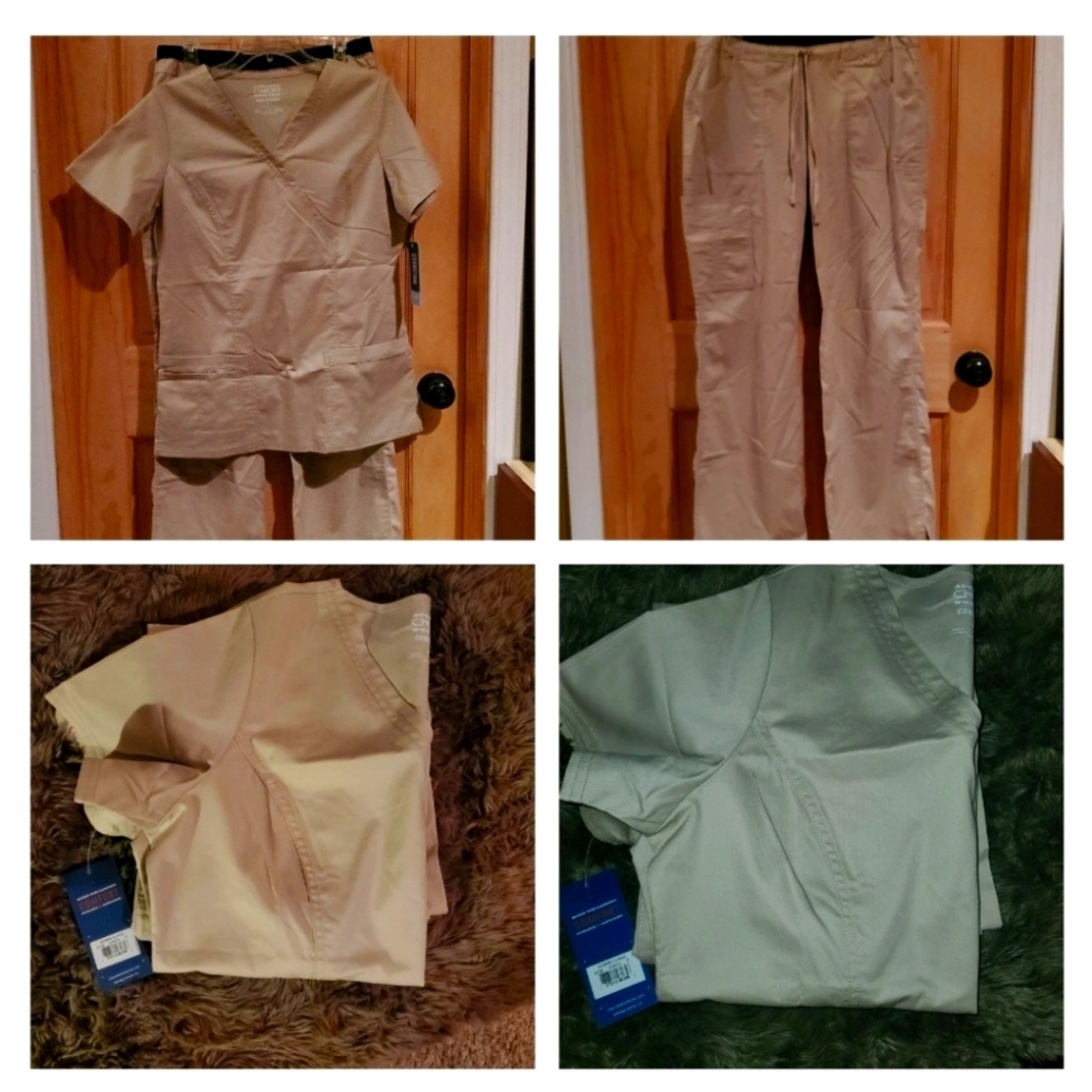 Cherokee Women's WorkWear Core Stretch SCRUBS SET Small / Petite Tan NWT